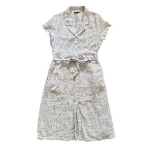 Quince Linen Shirt Dress Women's Medium Blue Pinstripe